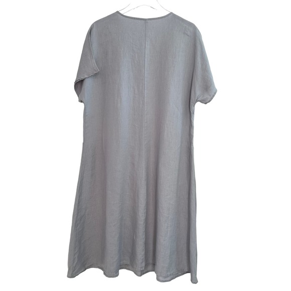 Grae Cove A Line Short Sleeve Linen Dress Women XL Blue Gray V Neck Pockets - Picture 2 of 9